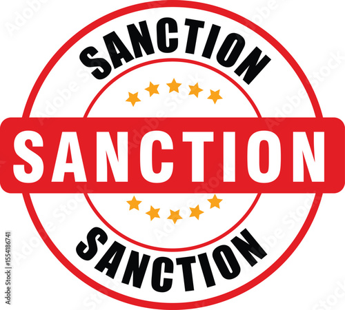 sanction Emblem with Bold Lettering and Yellow Star Circle on White Background