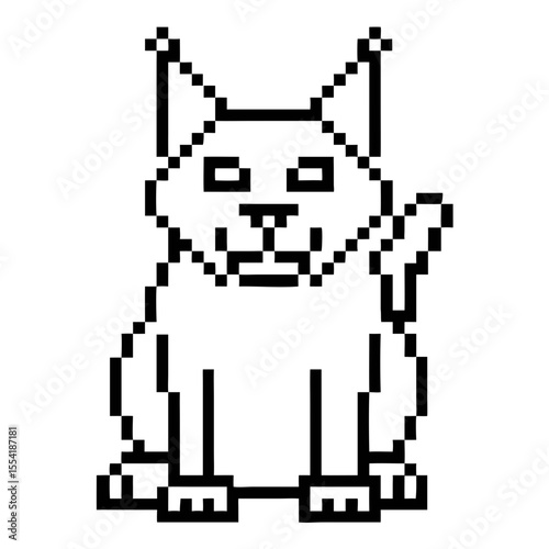 Pixel outline of a seated lynx with alert ears and a confident expression