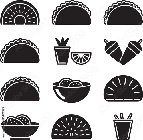taco silhouette. Tacos food silhouette illustration. Tacos silhouette on a white background vector illustration. Taco with tortilla shell Mexican lunch