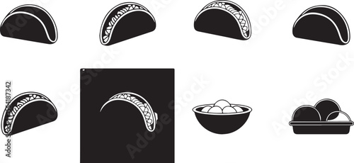 taco silhouette. Tacos food silhouette illustration. Tacos silhouette on a white background vector illustration. Taco with tortilla shell Mexican lunch