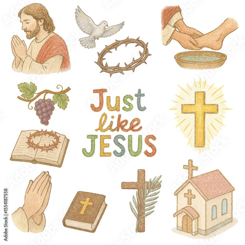 jesus, 기독교 관련 예수님 따뜻한 느낌의 일러스트 