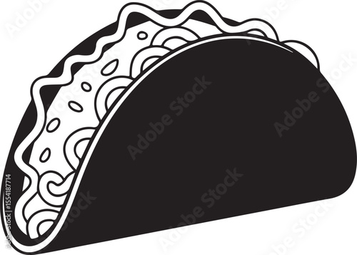 taco silhouette. Tacos food silhouette illustration. Tacos silhouette on a white background vector illustration. Taco with tortilla shell Mexican lunch
