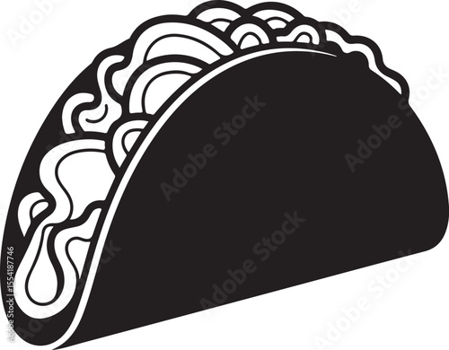 taco silhouette. Tacos food silhouette illustration. Tacos silhouette on a white background vector illustration. Taco with tortilla shell Mexican lunch