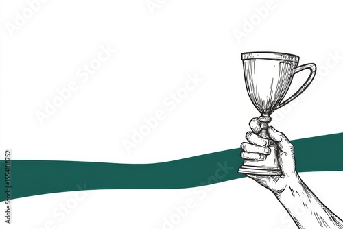 A winning first place trophy is being held by a hand, set against a grunge halftone grain design