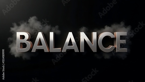 The word balance appears prominently in a metallic finish, surrounded by a subtle fog