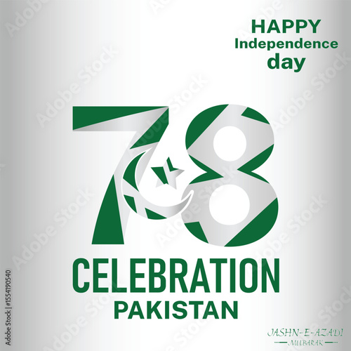 Pakistan Independence Day 14 august day, happy independence day, youm e azadi day, poster, banner, card, template with moon, star, Wight and green background with vector illustration  