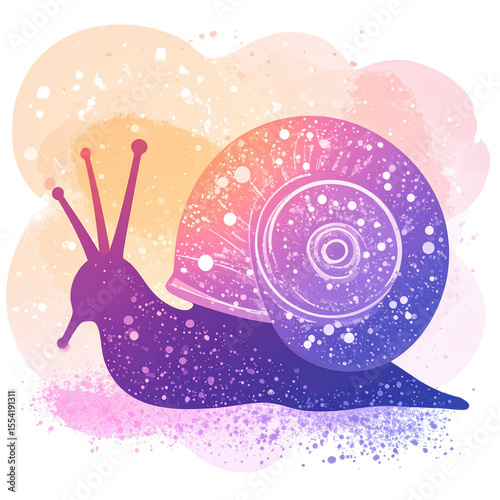 Abstract silhouette of a snail against pastel gradient backdrop isolated on transparent background PNG