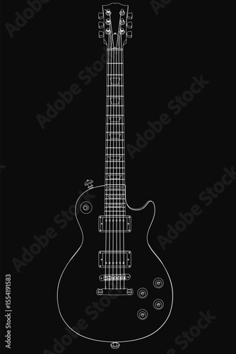 A sleek black and white electric guitar with a glossy finish and white pickguard, featuring a curved neck.