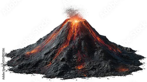 Exploding Volcanic Mountain with Lava Streams