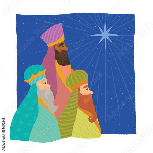 Happy Epiphany Day . Three wise men,3 magic kings bringing gifts to Jesus.