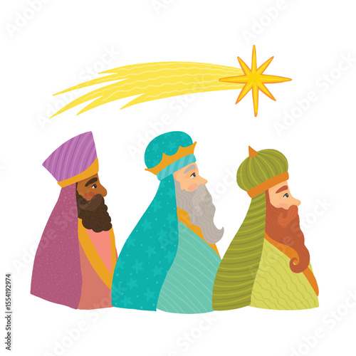 Happy Epiphany Day . Three wise men,3 magic kings bringing gifts to Jesus.