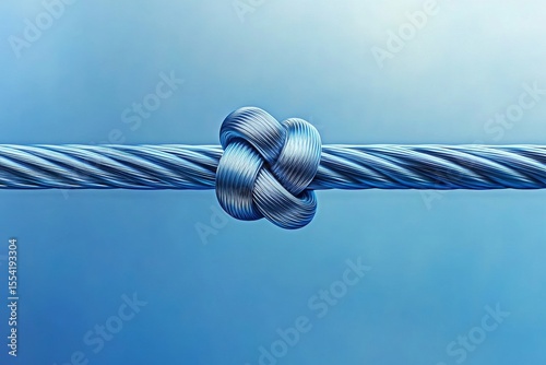 Against a clear blue sky, strong metal wire is twisted together in knots, visible in the daylight