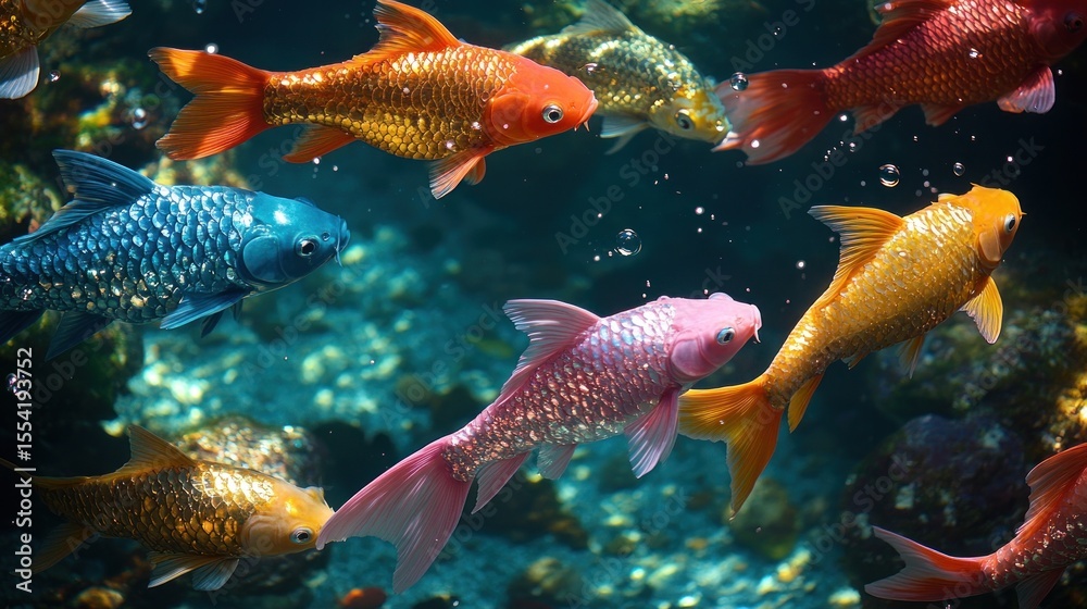 Naklejka premium Colorful fish schooling in a tank