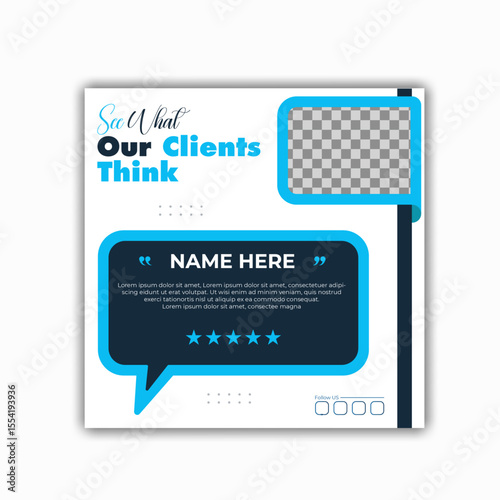 Modern Client testimonial vector design template. Customer feedback testimonial social media post template, creative client testimonial template design, editable text information color,