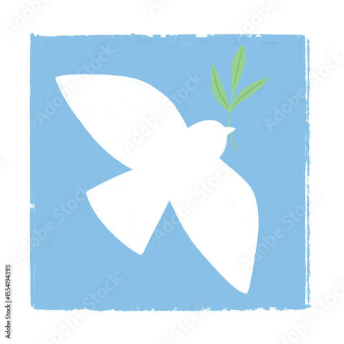 Bird Dove is a symbol of peace in the word. Flying bird with an olive branch.