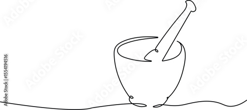 Continuous line drawing of  medical mortar. single line Mortar and pestle for preparing medicines.  minimal illustration.