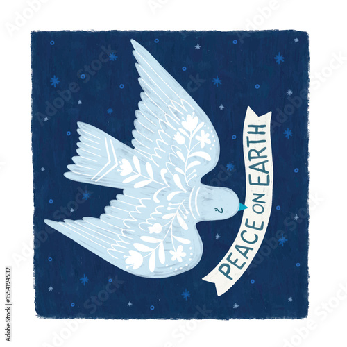 Bird Dove is a symbol of peace in the word. Flying bird with an olive branch.