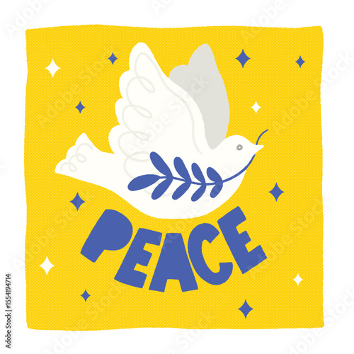 Bird Dove is a symbol of peace in the word. Flying bird with an olive branch.