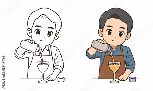 bartender makes a cocktail coloring page for kids