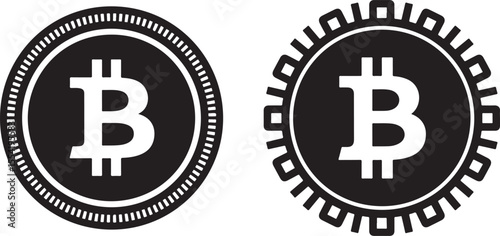 Two Bitcoin Cryptocurrency Icons Classic Coin and Circuit Design
