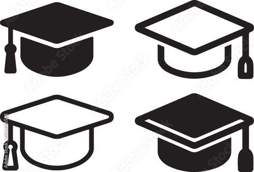 Graduation Cap Icons Black, White, Filled