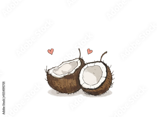A halved coconut, illustration, PNG image, cutout, isolated on transparent background