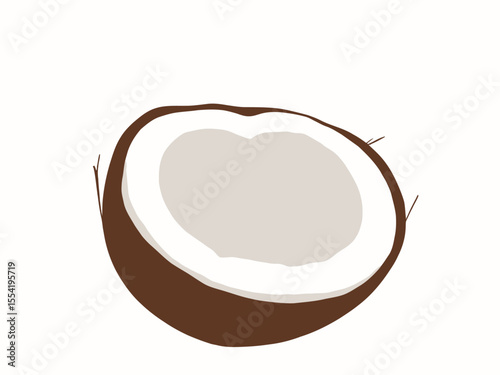 A halved coconut, illustration, PNG image, cutout, isolated on transparent background