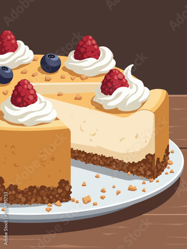 A no-bake cheesecake with a golden, crumbly biscuit crust made from speculoos, topped with a smooth, creamy layer of whipped cream and cream cheese 