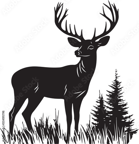 deer in the forest, deer, animal, silhouette, vector, reindeer, mammal, nature, illustration, wild, wildlife, antler, stag, buck, hunting, cartoon, antelope, antlers, horns, elk, horn, head, design, f