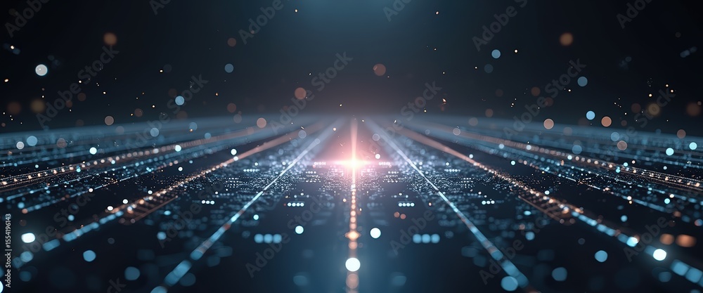 Fototapeta premium Futuristic Digital Background with Glowing Particles and Light Rays in Abstract Design