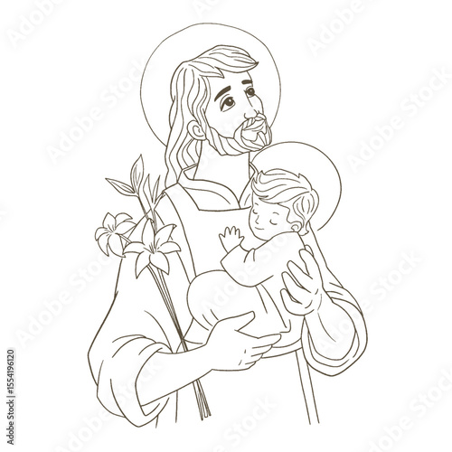 Saint Joseph with child Jesus Illustration catholic religious.