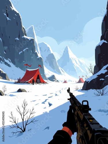 game set in ice moustains first person perspective screenshot from a realistic FPP 