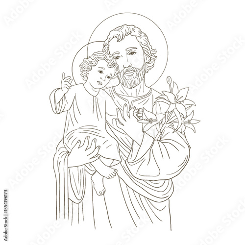 Saint Joseph with child Jesus Illustration catholic religious.