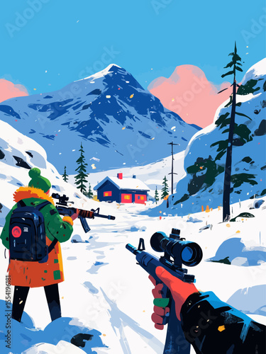 game set in ice moustains first person perspective screenshot from a realistic FPP 