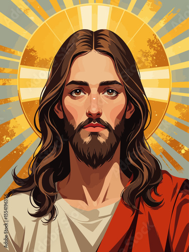gold leaf accents Portrait of Jesus Christ Illustration of Faith, Divinity, and Religious 