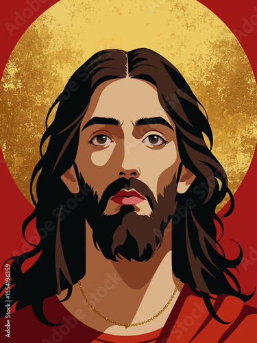 gold leaf accents Portrait of Jesus Christ Illustration of Faith, Divinity, and Religious 