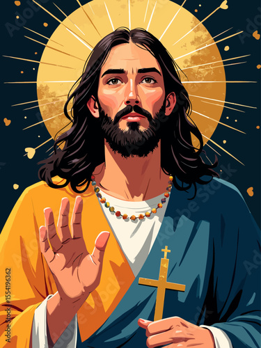 gold leaf accents Portrait of Jesus Christ Illustration of Faith, Divinity, and Religious 