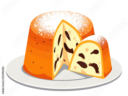 Italian stracciatella cake served on a white plate the cake is tall, golden on the outside, and sliced to reveal a soft, fluffy interior speckled with dark chocolate shavings