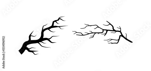 Set of Black Tree Branch silhouette hand drawn illustration