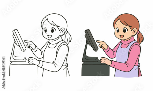 female cashier coloring page for kids