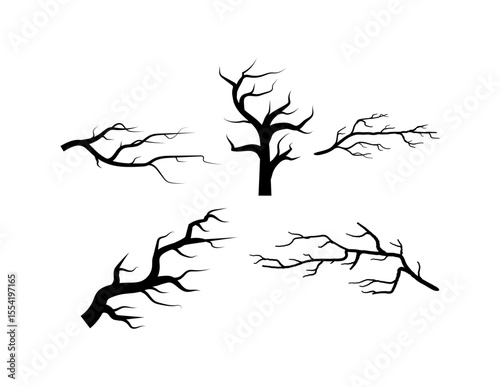 Set of Black Tree Branch silhouette hand drawn illustration