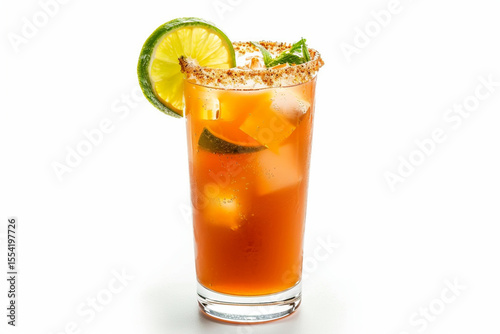 Refreshing Michelada Cocktail in Tall Glass mexican food isolated on white