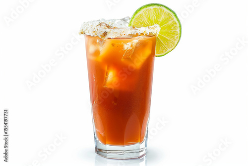Refreshing Michelada Cocktail in Tall Glass mexican food isolated on white
