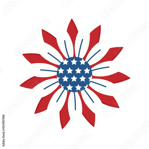 Bold Red White and Blue Star Spangled Sunflower Emblem Celebrating Independence Day Festivities