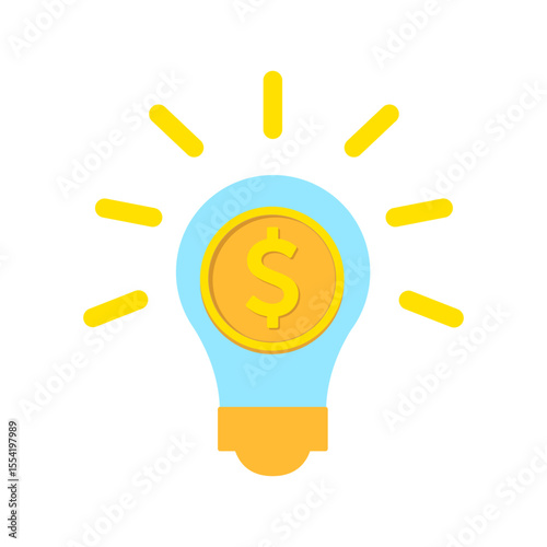 Light Blue Light Bulb with Gold Dollar Coin for Financial Idea