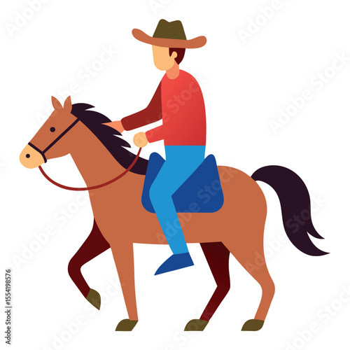 Cartoon cowboy man in costume riding a horse illustration Vector icon isolated on white background