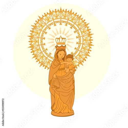 Virgin Mary and baby Jesus. Our lady of the Pillar. Catholic church.