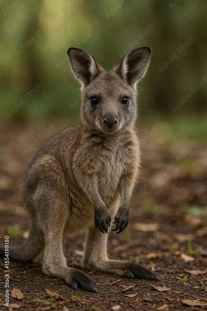 Fototapeta premium Adorable Baby Kangaroo Exploring the Jungle with Curious Little Eyes