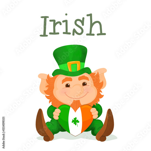 Cute leprechaun lucky elf dwarf bearded small man. St. Patrick's day icon, Irish mythology fantasy gnome character.
