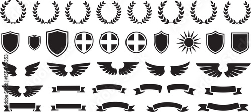 Heraldic Elements Collection A Timeless Assortment of Laurels, Shields, Wings, and Banners for Elegant Designs and Emblems, Perfect for Logos and Crests